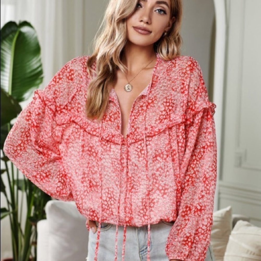 Red Ruffle blouse